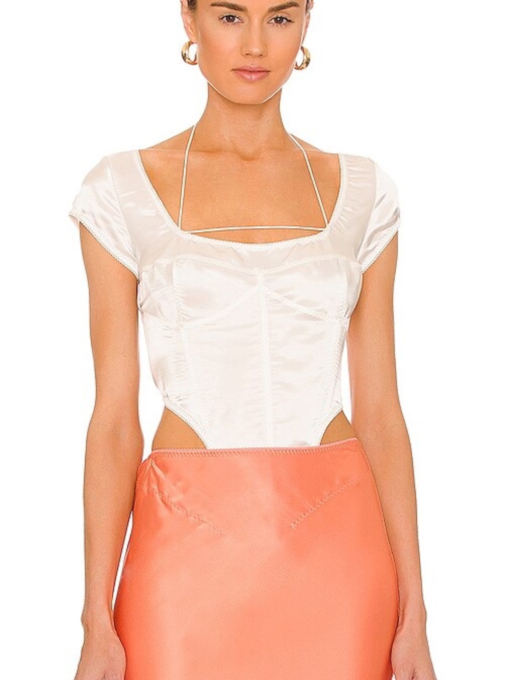Anna October Ivory Satin Corset Bodysuit with Square Neckline